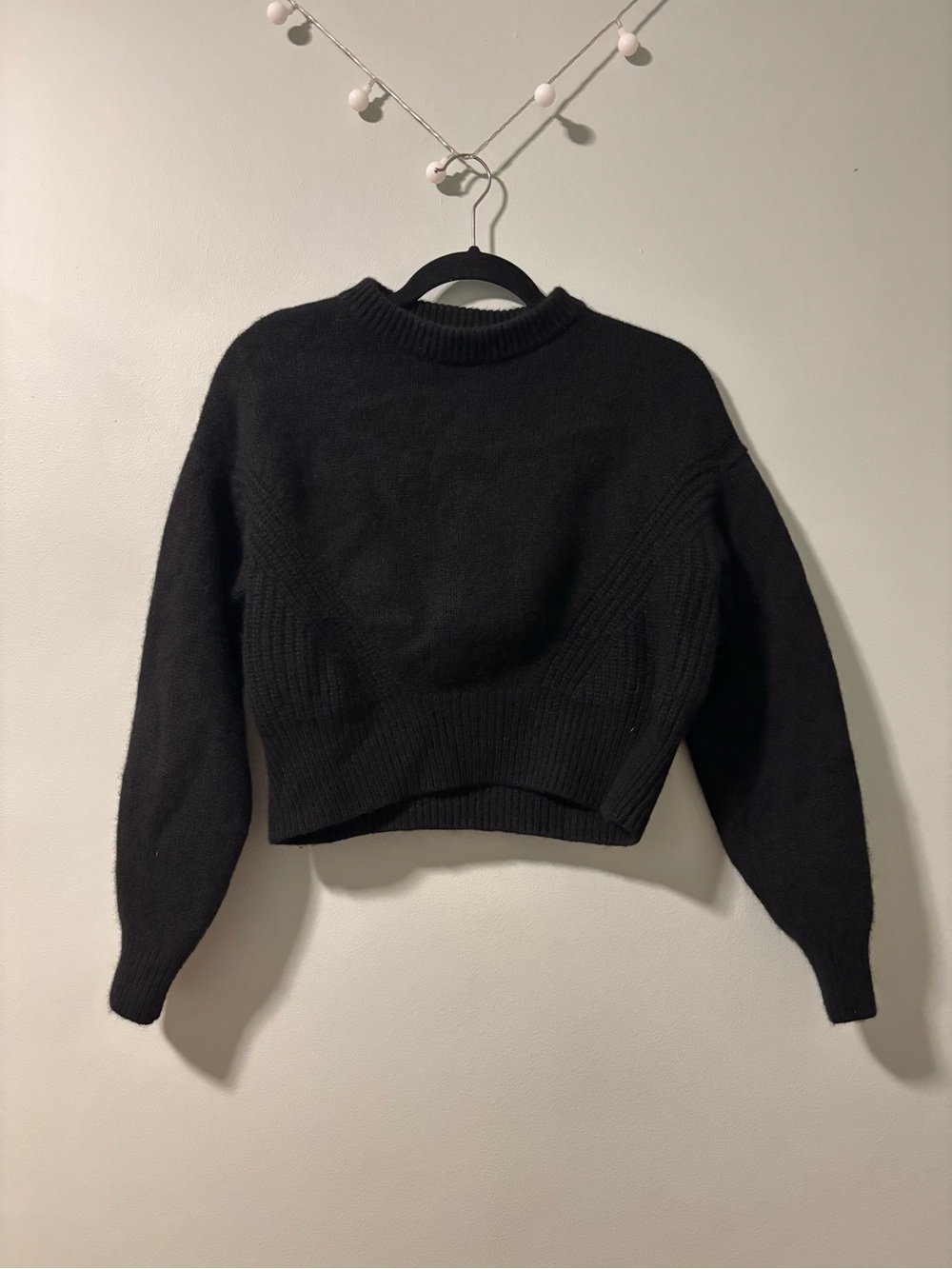 100% Yak Wool Pointelle Detail Relaxed Crew Black
